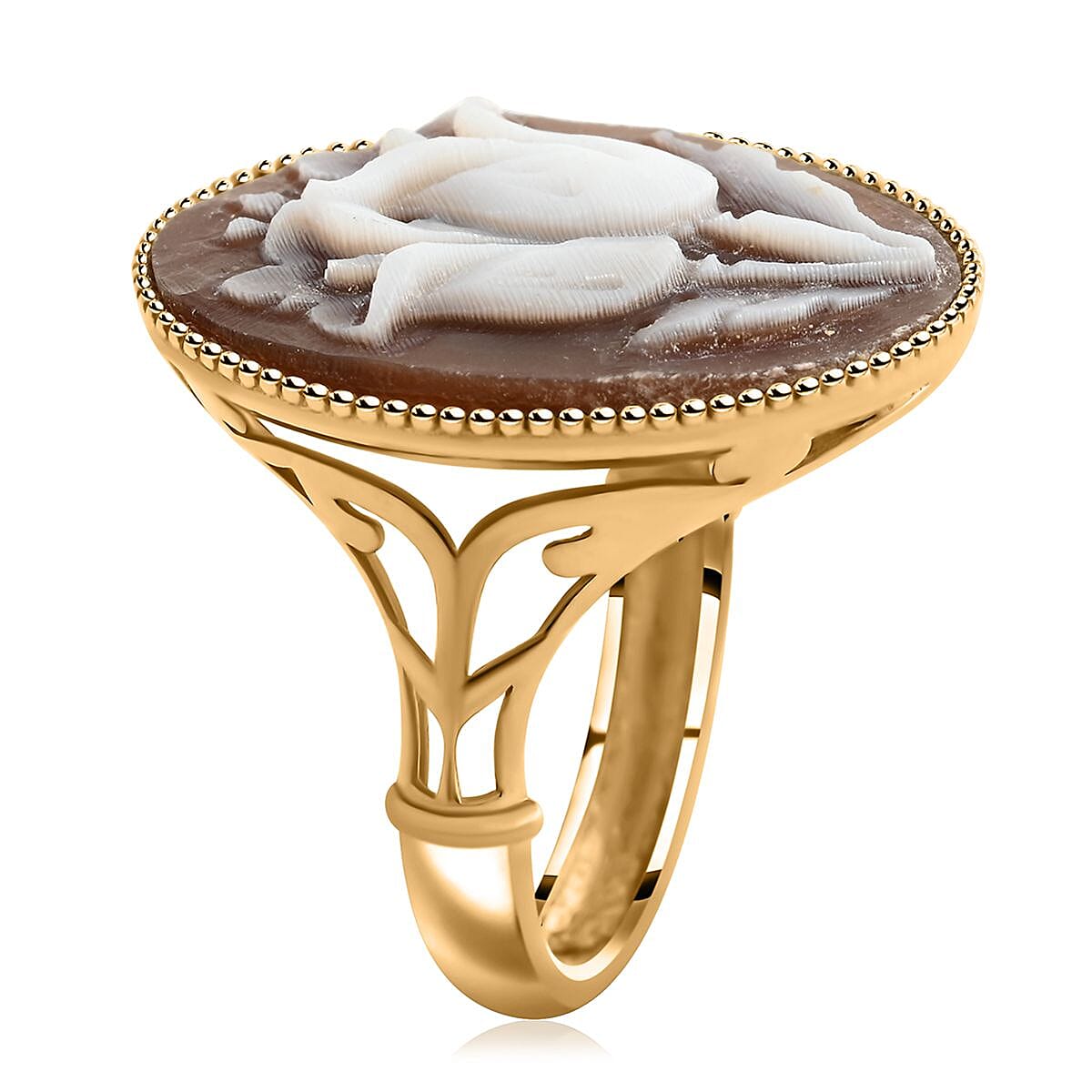 Italian 10K Yellow Gold Cameo Tulip Ring (Size 10.0) 2.50 Grams image number 3