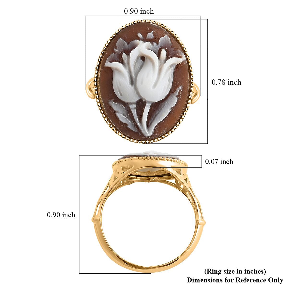 Italian 10K Yellow Gold Cameo Tulip Ring (Size 10.0) 2.50 Grams image number 4