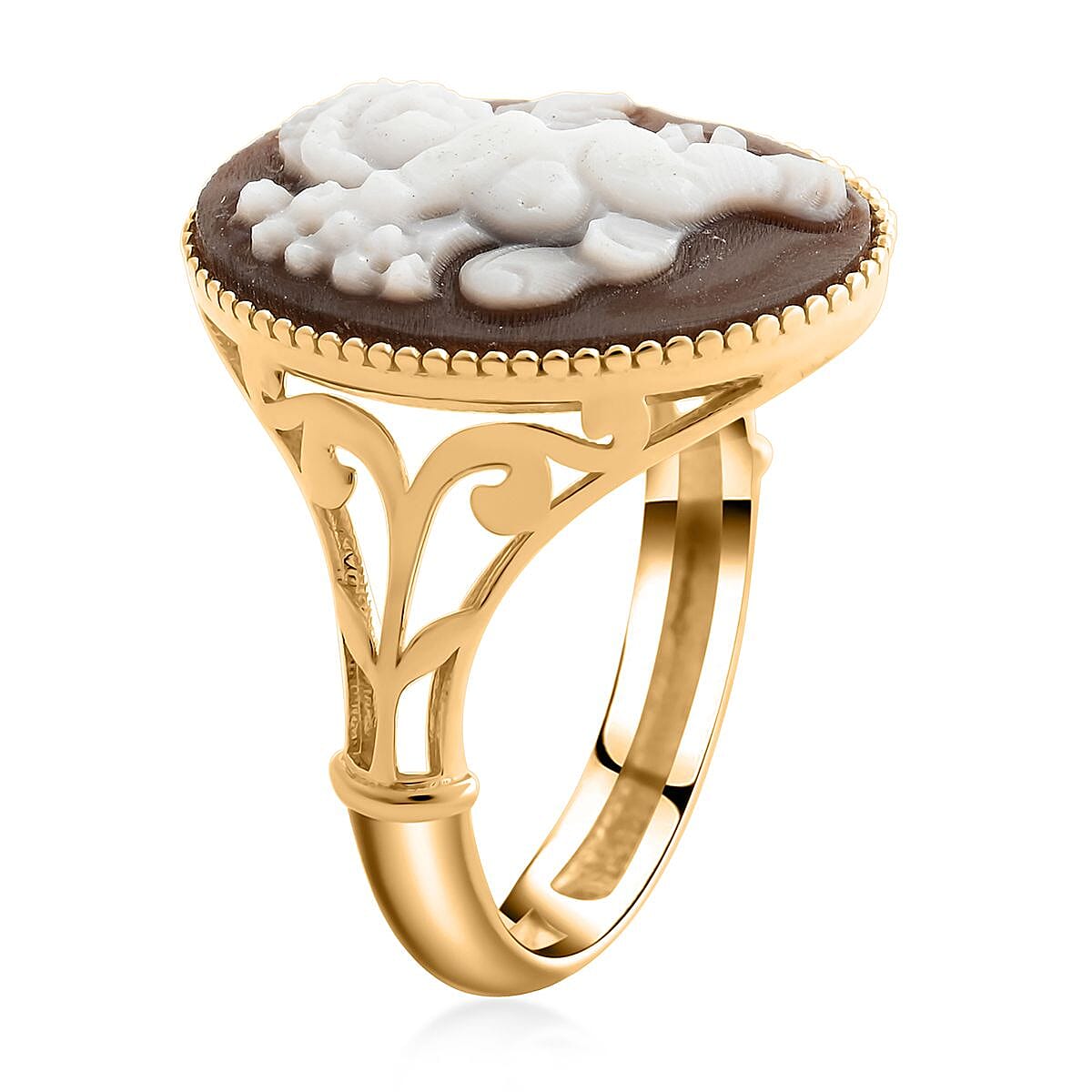 Italian 10K Yellow Gold Shell Cameo Cherub Ring (Size 7.0) 2.50 Grams image number 3