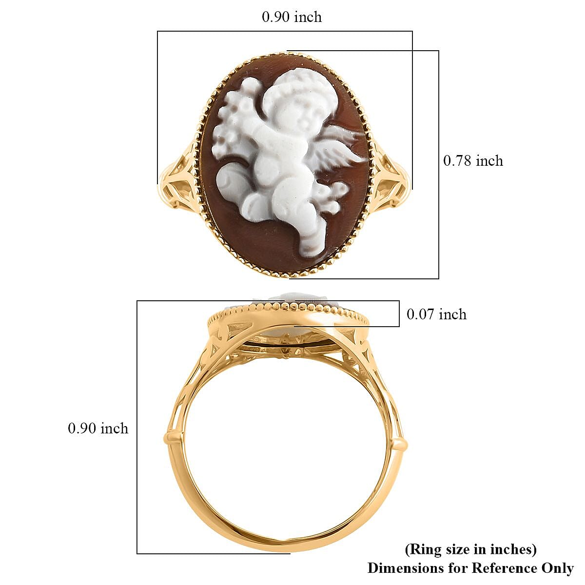 Italian 10K Yellow Gold Shell Cameo Cherub Ring (Size 7.0) 2.50 Grams image number 4