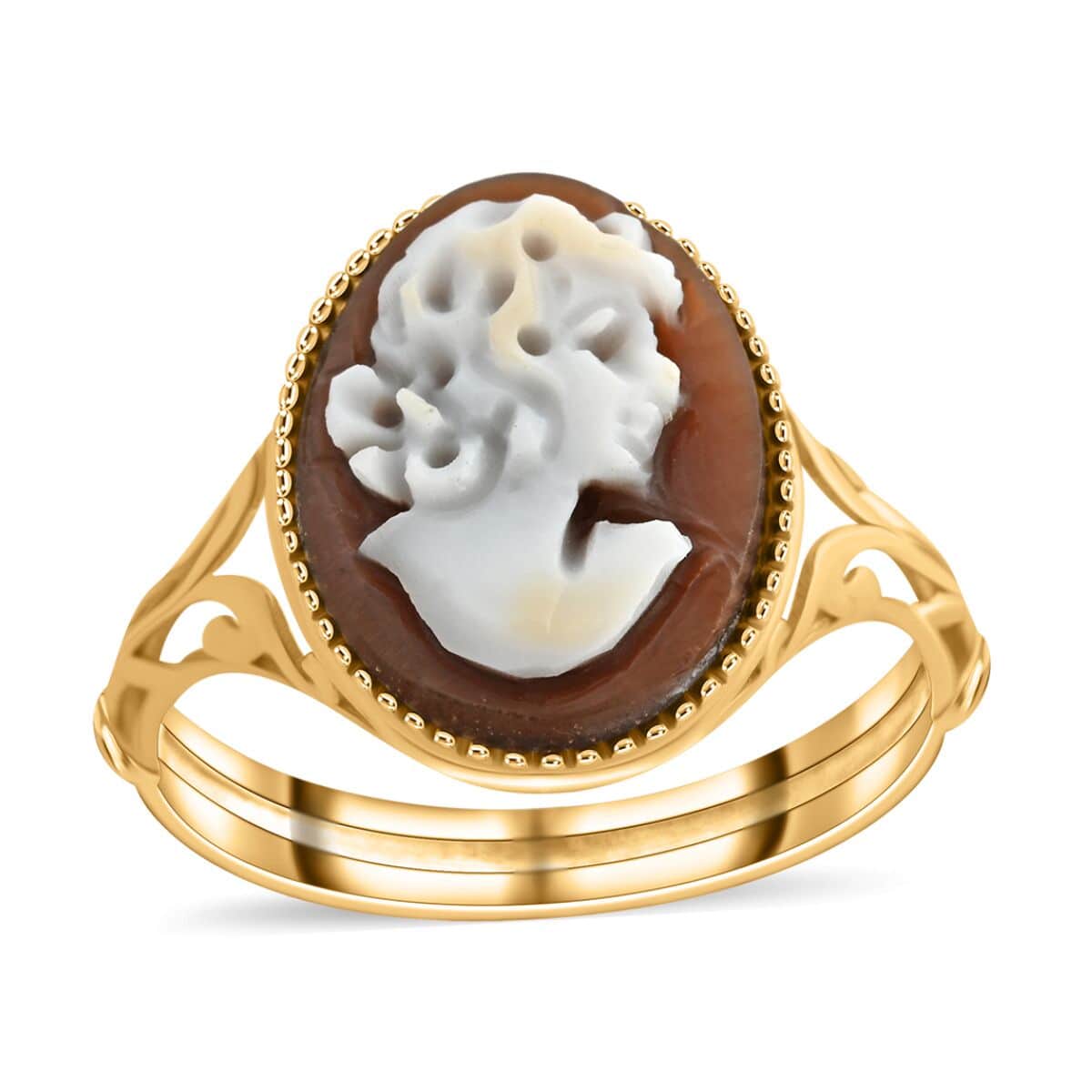 Italian 10K Yellow Gold Shell Cameo Lady Ring (Size 6.0) 2.50 Grams image number 0