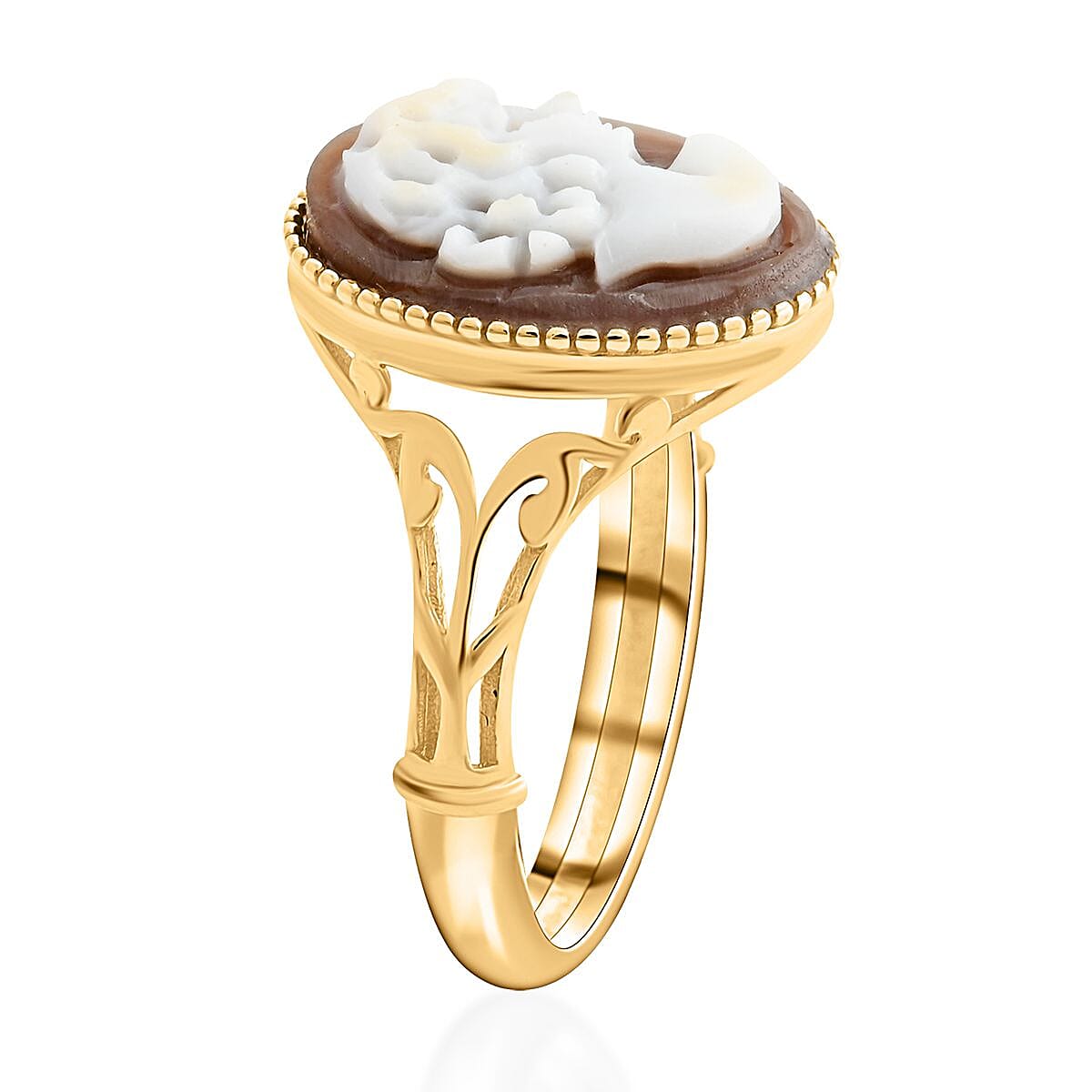 Italian 10K Yellow Gold Shell Cameo Lady Ring (Size 8.0) 2.50 Grams image number 3