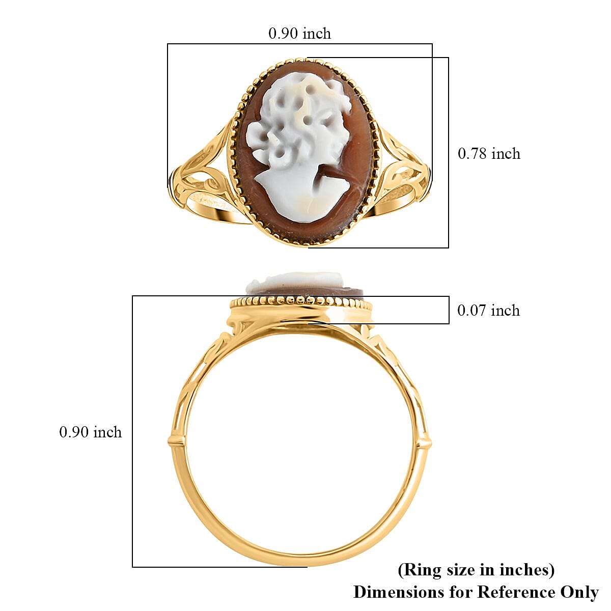 Italian 10K Yellow Gold Shell Cameo Lady Ring (Size 9.0) 2.50 Grams image number 4