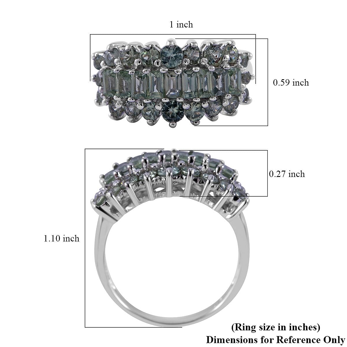 Green Sapphire Cluster Ring in Platinum Over Sterling Silver (Size 10.0) 2.60 ctw