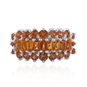Orange Sapphire Cluster Ring in Platinum Over Sterling Silver (Size 6.0) 2.60 ctw