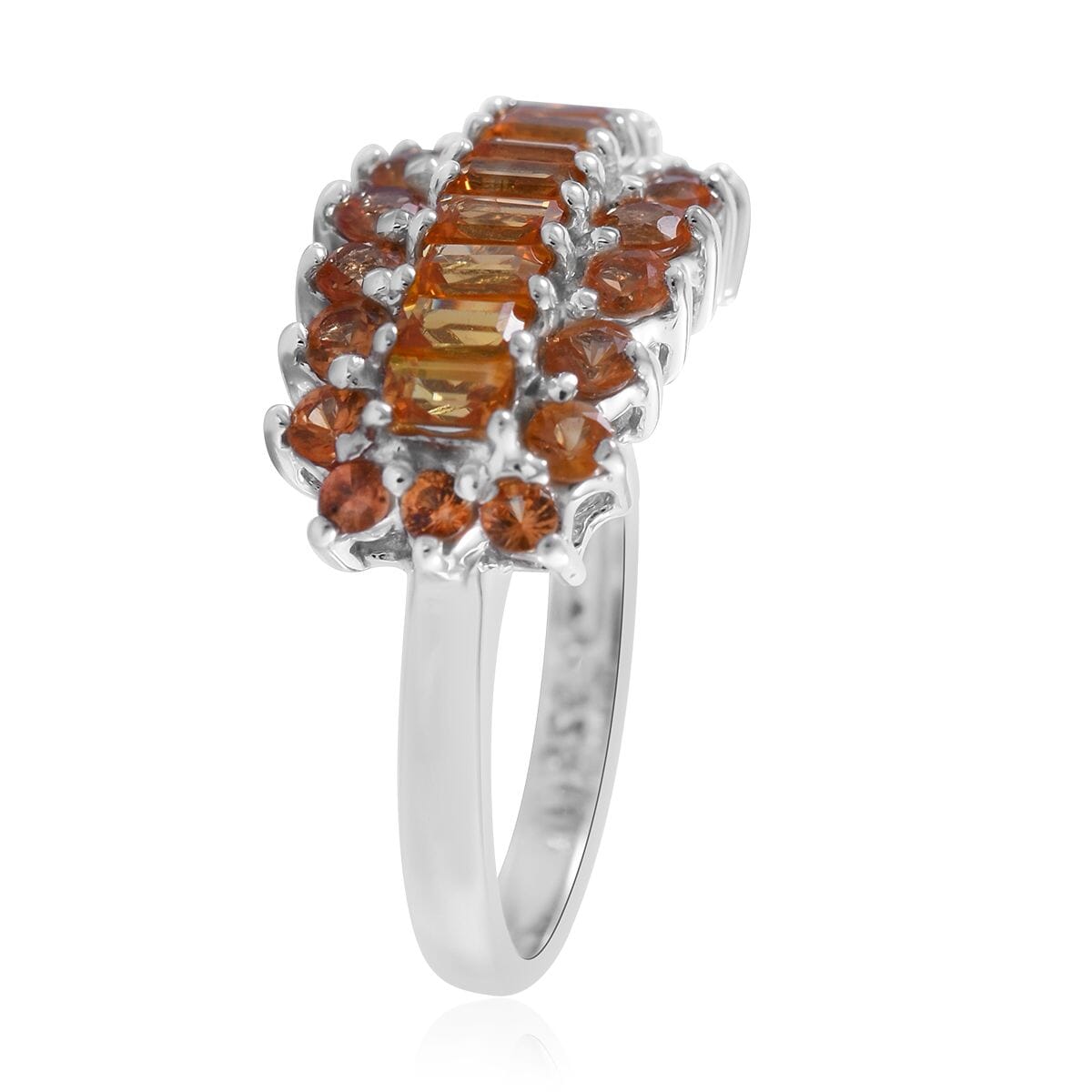 Orange Sapphire Cluster Ring in Platinum Over Sterling Silver (Size 6.0) 2.60 ctw image number 2