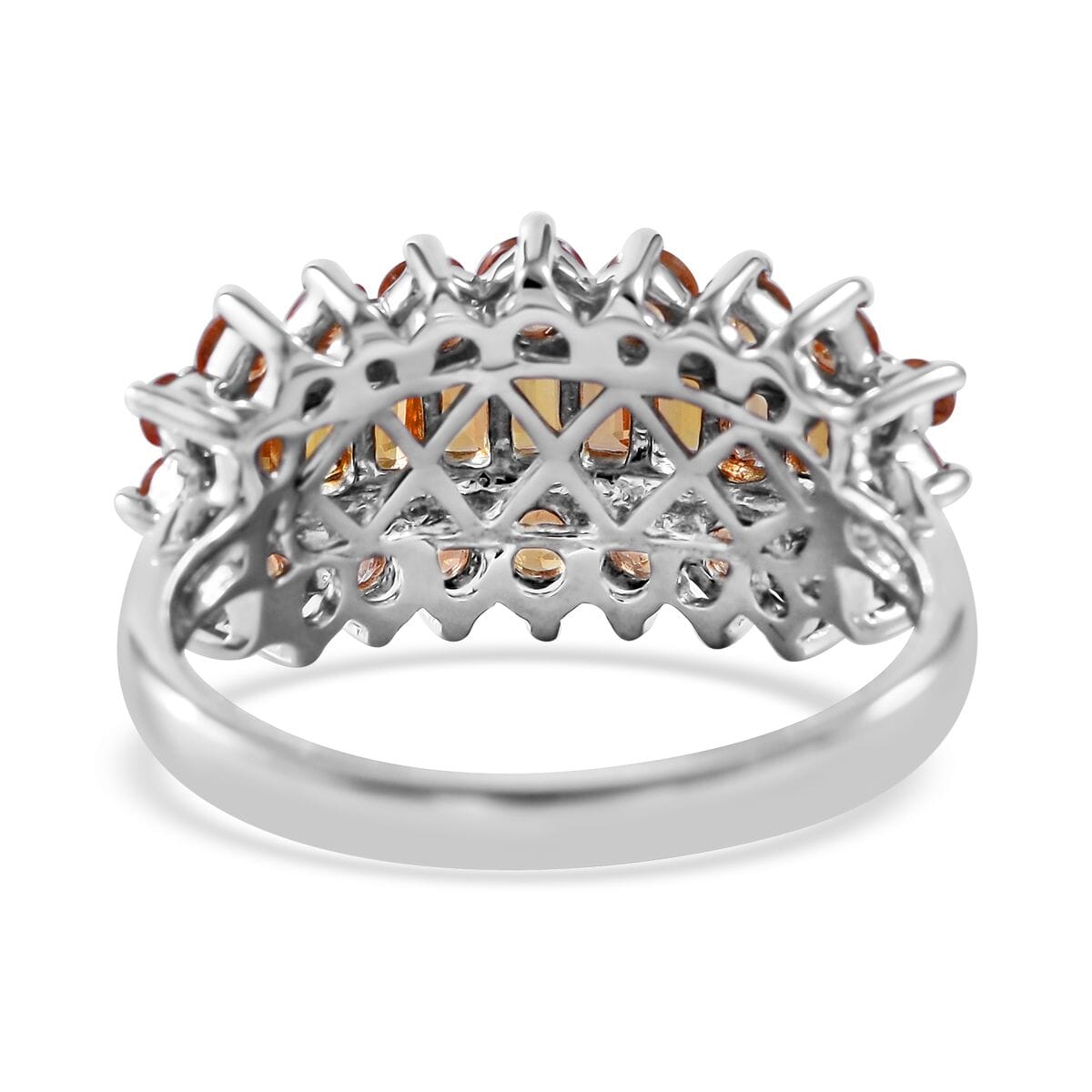 Orange Sapphire Cluster Ring in Platinum Over Sterling Silver (Size 6.0) 2.60 ctw image number 3