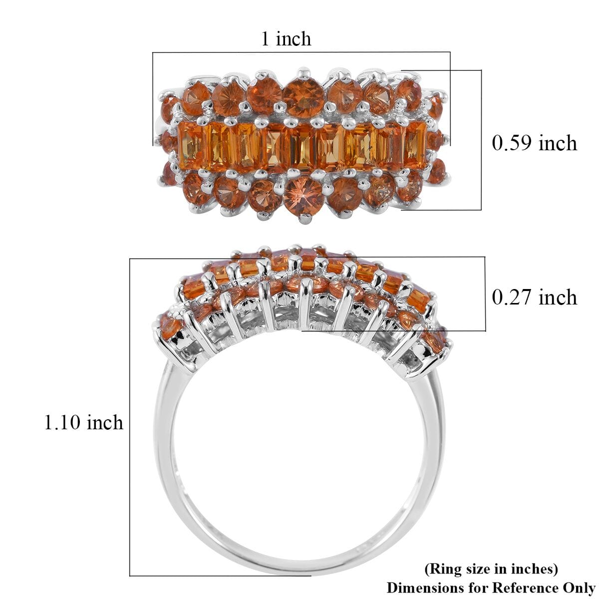 Orange Sapphire Cluster Ring in Platinum Over Sterling Silver (Size 6.0) 2.60 ctw image number 4