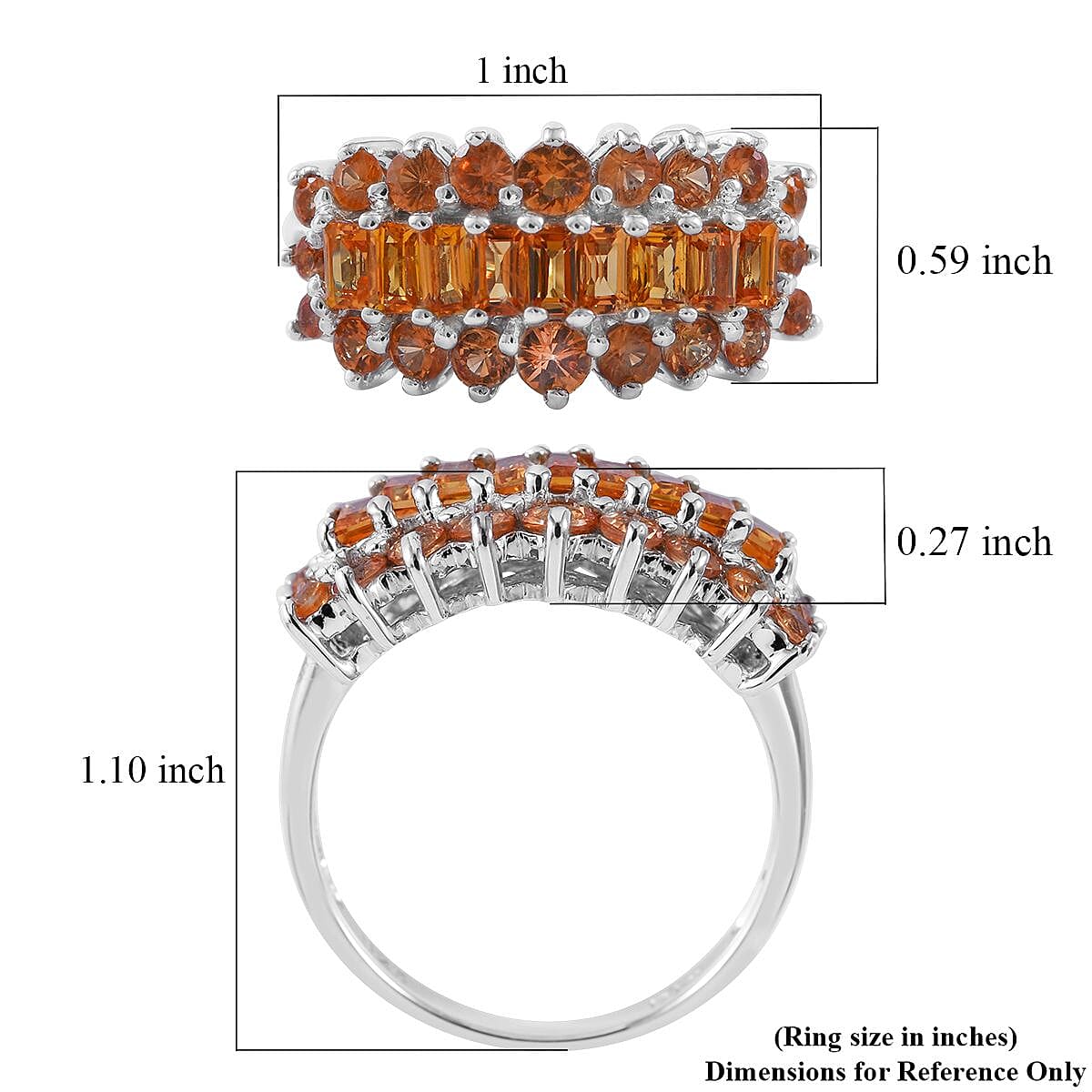 Orange Sapphire Cluster Ring in Platinum Over Sterling Silver (Size 9.0) 2.60 ctw image number 4
