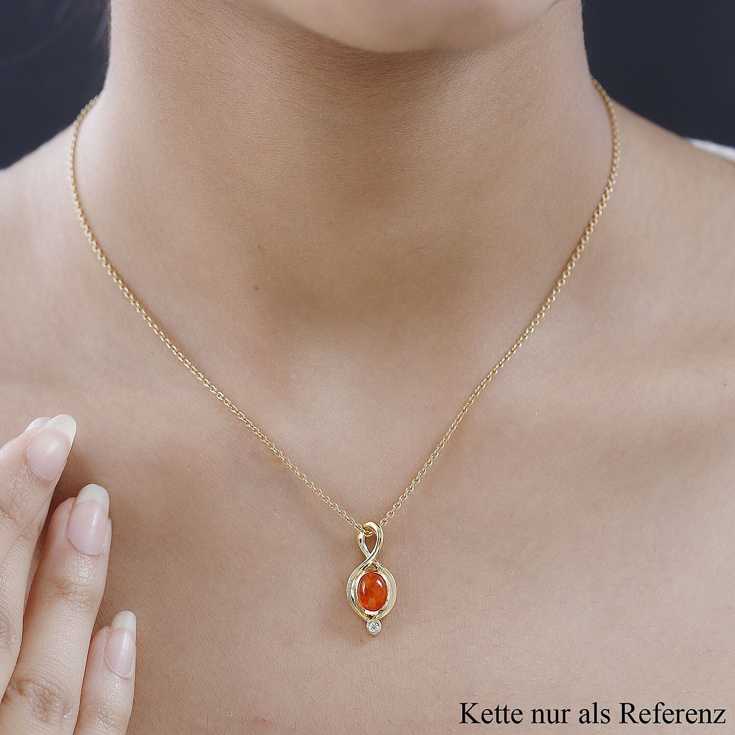 Orange Ethiopian Welo Opal and White Zircon 0.88 ctw Pendant in Vermeil YG Over Sterling Silver
