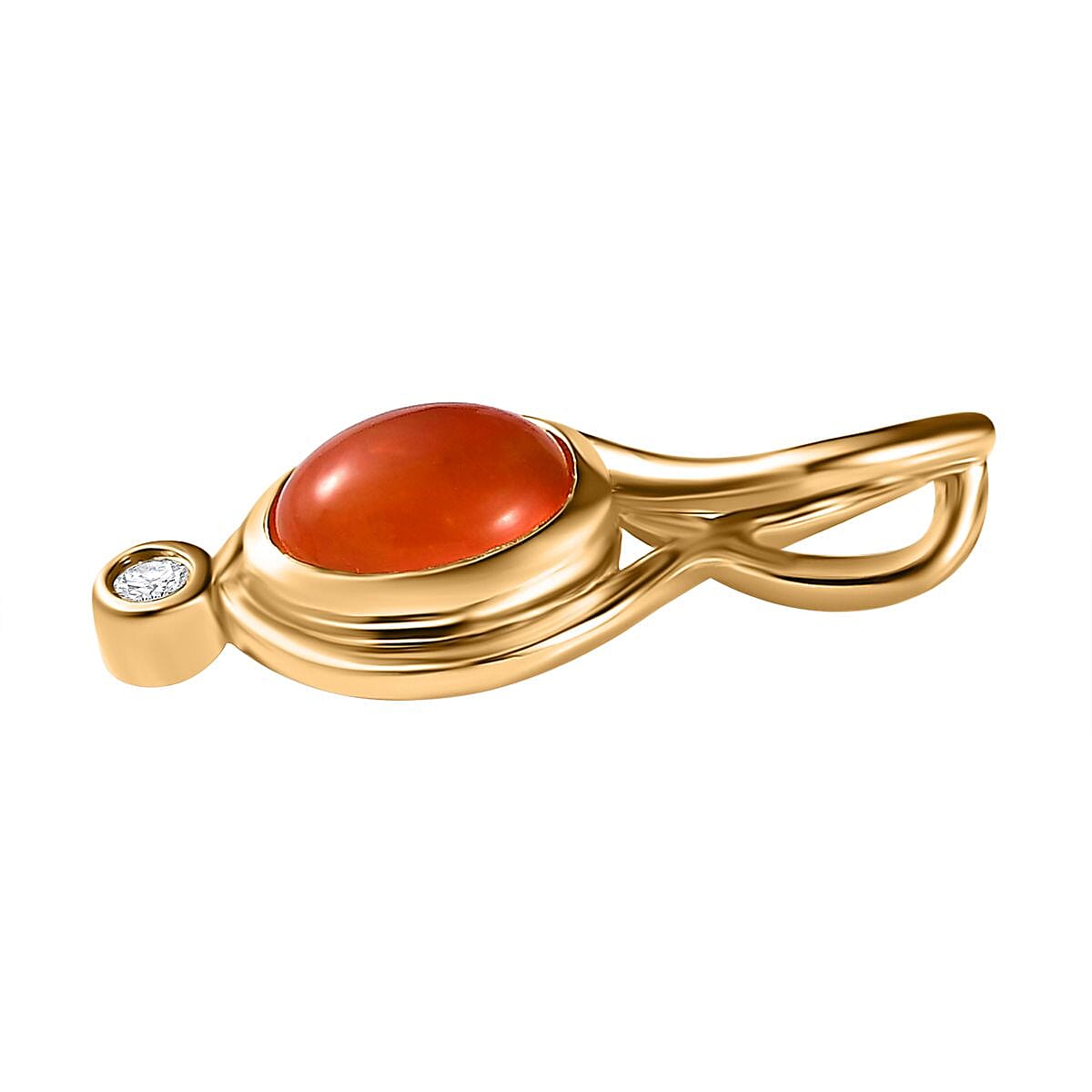 Orange Ethiopian Welo Opal and White Zircon 0.88 ctw Pendant in Vermeil YG Over Sterling Silver