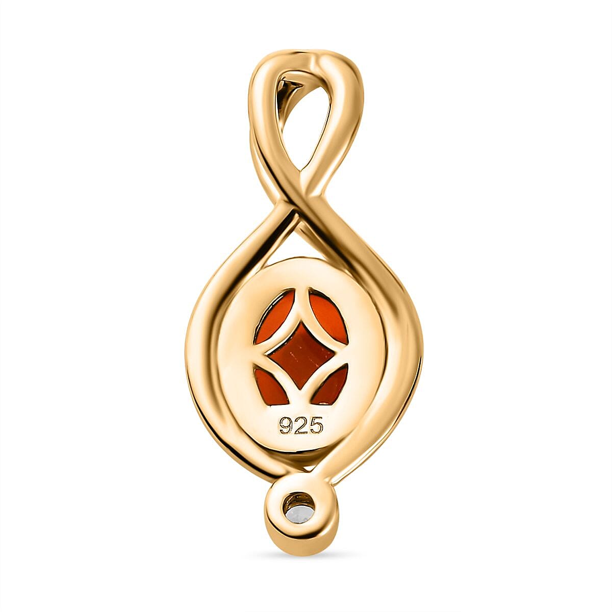 Orange Ethiopian Welo Opal and White Zircon 0.88 ctw Pendant in Vermeil YG Over Sterling Silver