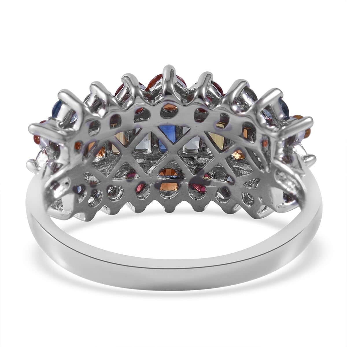 Multi Sapphire Cluster Ring in Platinum Over Sterling Silver (Size 5.0) 2.60 ctw image number 3