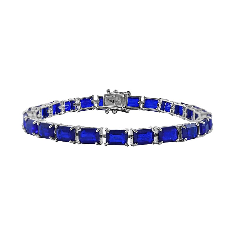 Tanzanian Blue Spinel (DF) Tennis Bracelet in Platinum Over Sterling Silver (7.25 In) 27.25 ctw
