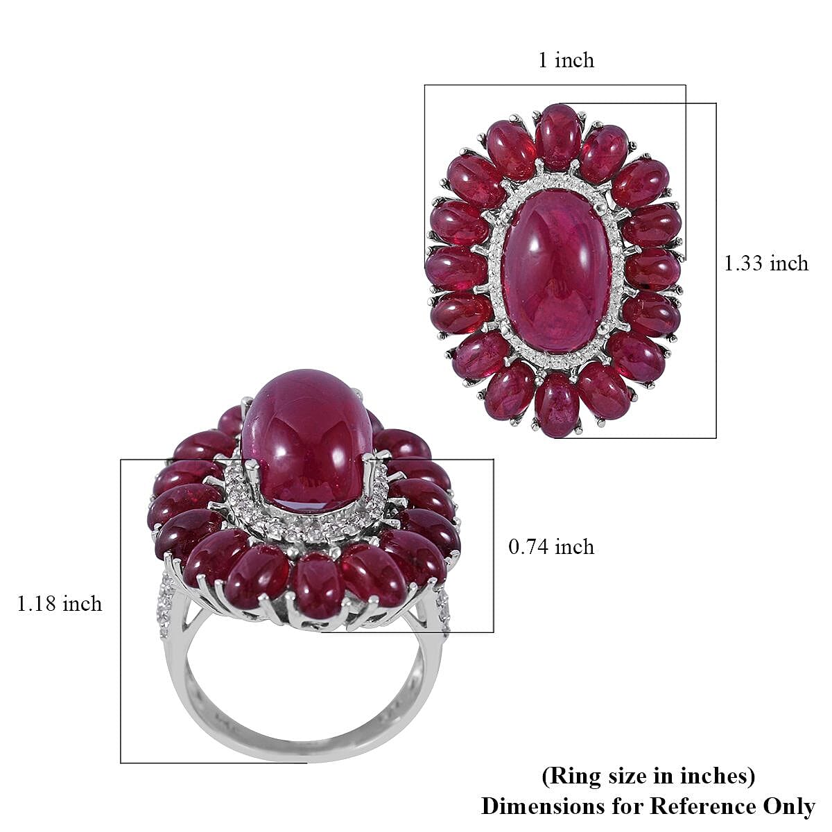 African Ruby and White Zircon Halo Ring in Platinum Over Sterling Silver 23.40 ctw image number 4