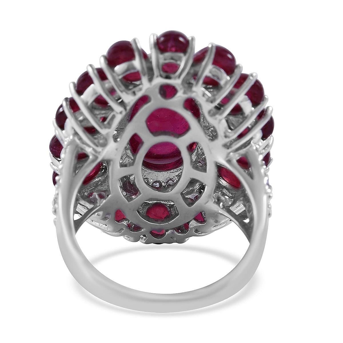 African Ruby (FF) and White Zircon 23.90 ctw Halo Ring in Platinum Over Sterling Silver (Size 6.0) image number 3