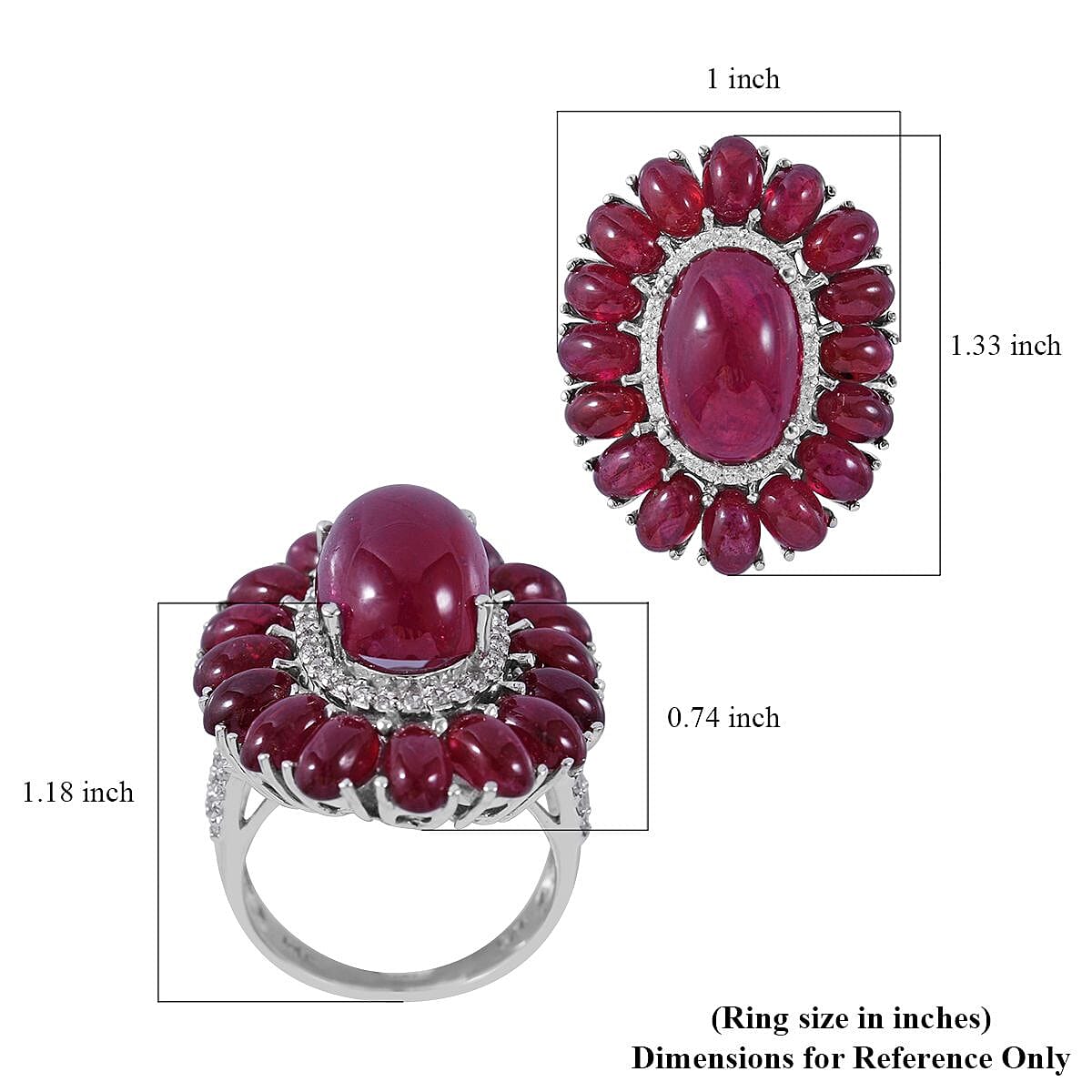 African Ruby (FF) and White Zircon 23.90 ctw Halo Ring in Platinum Over Sterling Silver (Size 6.0) image number 4