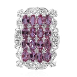 Shade of Pink Tourmaline and White Zircon Elongated Ring in Platinum Over Sterling Silver (Size 10.0) 3.85 ctw