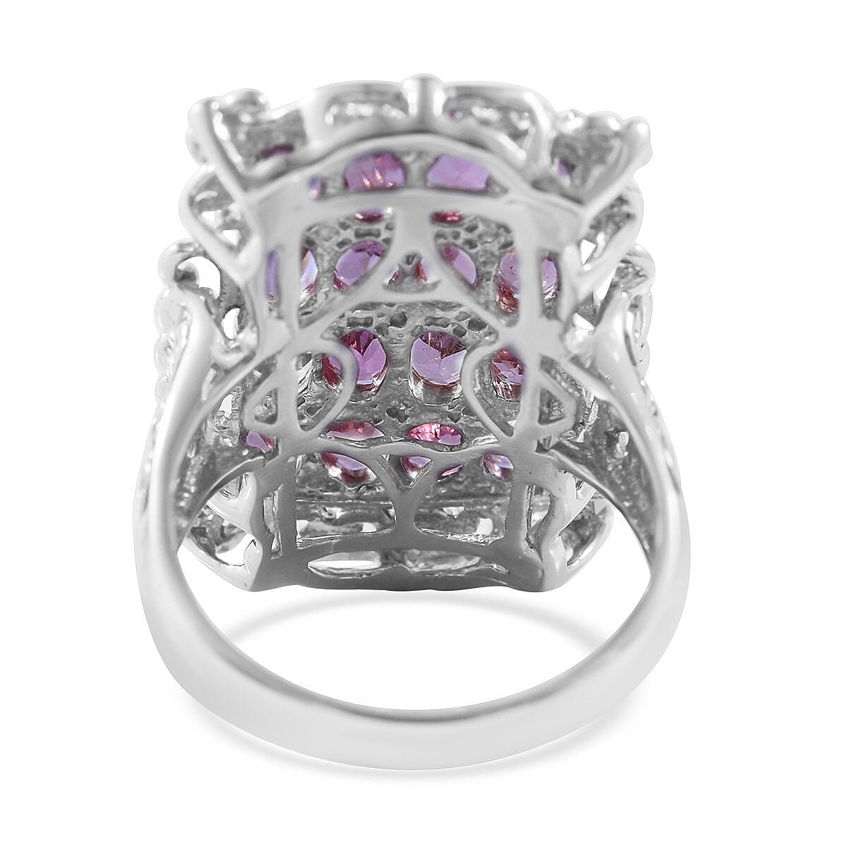 Shade of Pink Tourmaline and White Zircon Elongated Ring in Platinum Over Sterling Silver (Size 7.0) 3.85 ctw image number 3