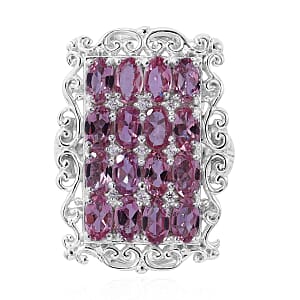 Shade of Pink Tourmaline and White Zircon Elongated Ring in Platinum Over Sterling Silver (Size 8.0) 3.85 ctw