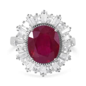 Niassa Ruby (FF) and White Zircon Ballerina Ring in Platinum Over Sterling Silver (Size 10.0) 10.00 ctw