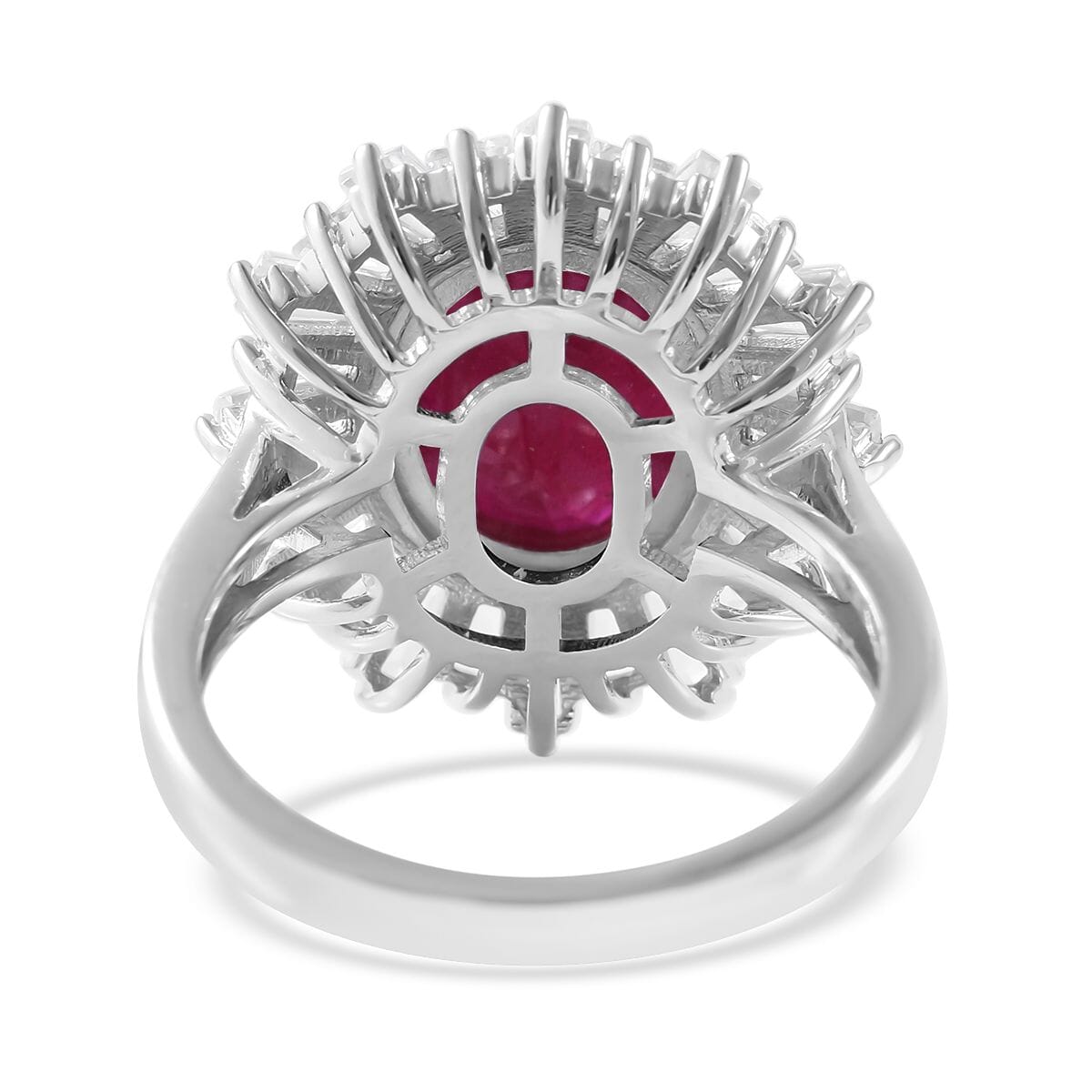 Niassa Ruby (FF) and White Zircon Ballerina Ring in Platinum Over Sterling Silver (Size 10.0) 10.00 ctw image number 3