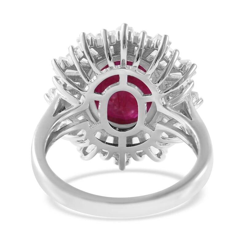 Niassa Ruby (FF) and White Zircon Ballerina Ring in Platinum Over Sterling Silver (Size 10.0) 10.00 ctw