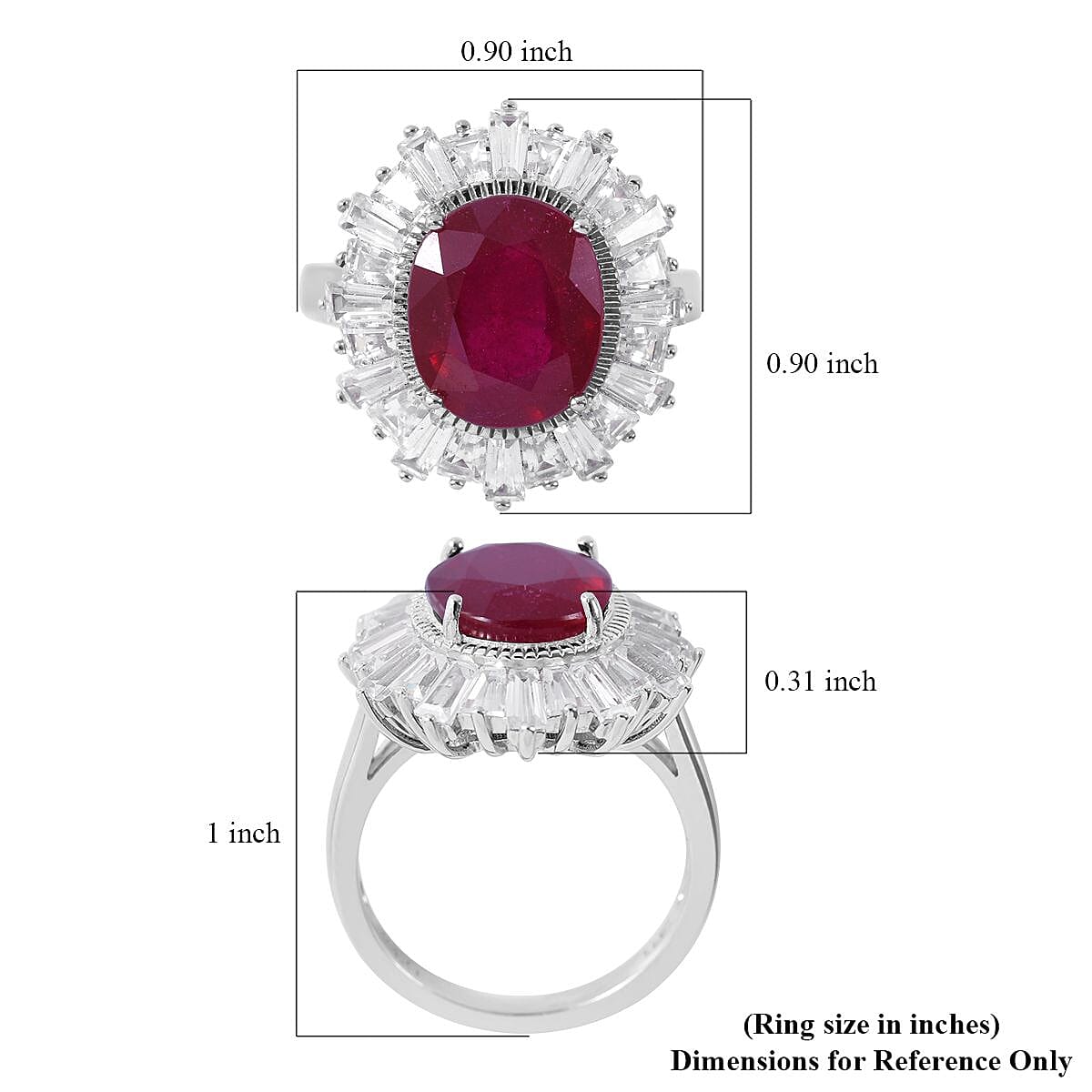Niassa Ruby (FF) and White Zircon Ballerina Ring in Platinum Over Sterling Silver (Size 10.0) 10.00 ctw