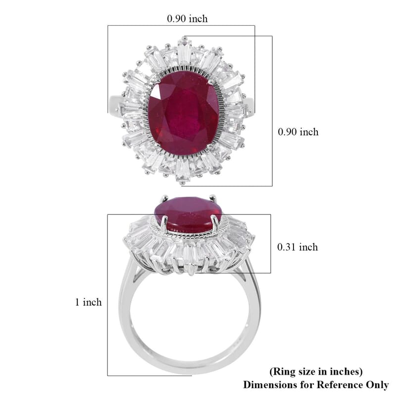 Niassa Ruby (FF) and White Zircon Ballerina Ring in Platinum Over Sterling Silver (Size 10.0) 10.00 ctw