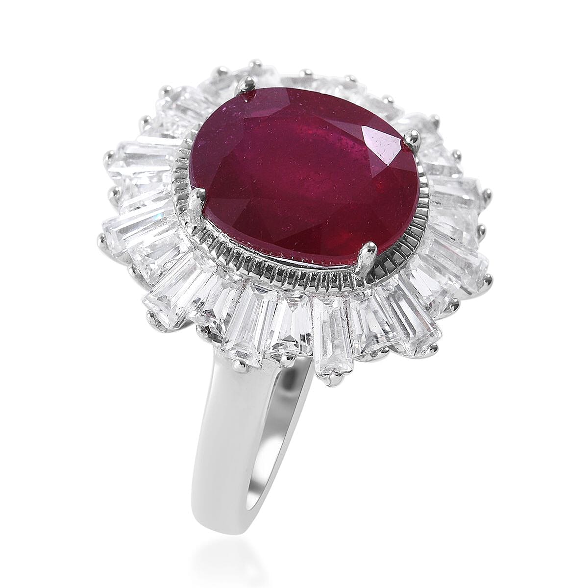 Niassa Ruby (FF) and White Zircon Ballerina Ring in Platinum Over Sterling Silver (Size 8.0) 10.00 ctw image number 2