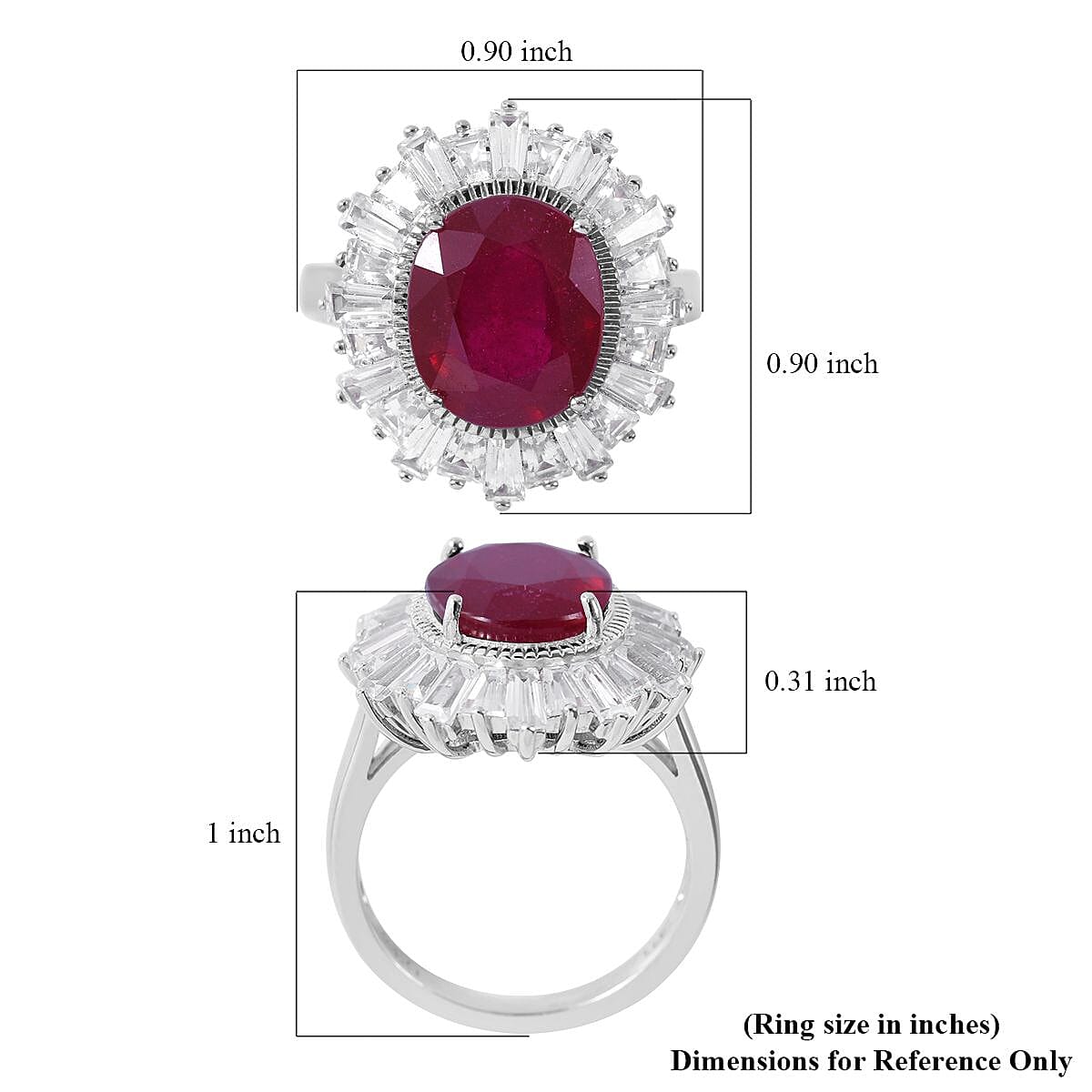 Niassa Ruby (FF) and White Zircon Ballerina Ring in Platinum Over Sterling Silver (Size 8.0) 10.00 ctw image number 4