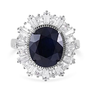 Madagascar Blue Sapphire (DF) and White Zircon Ballerina Ring in Platinum Over Sterling Silver (Size 10.0) 8.90 ctw