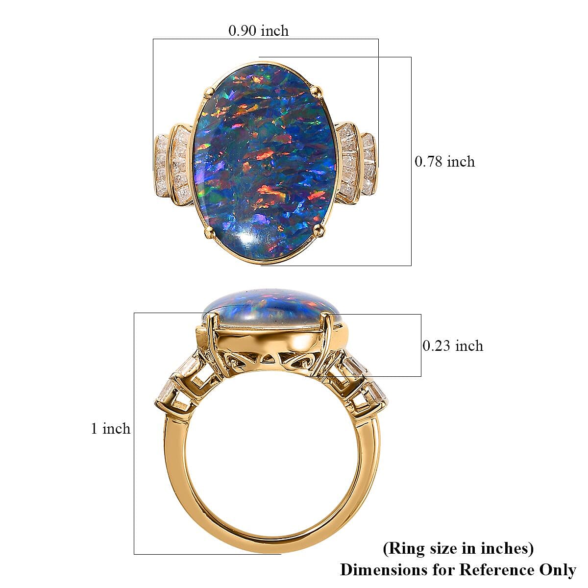 Boulder Opal Triplet and Moissanite Ring in Vermeil Yellow Gold Over Sterling Silver (Size 5.0) 7.15 ctw image number 6