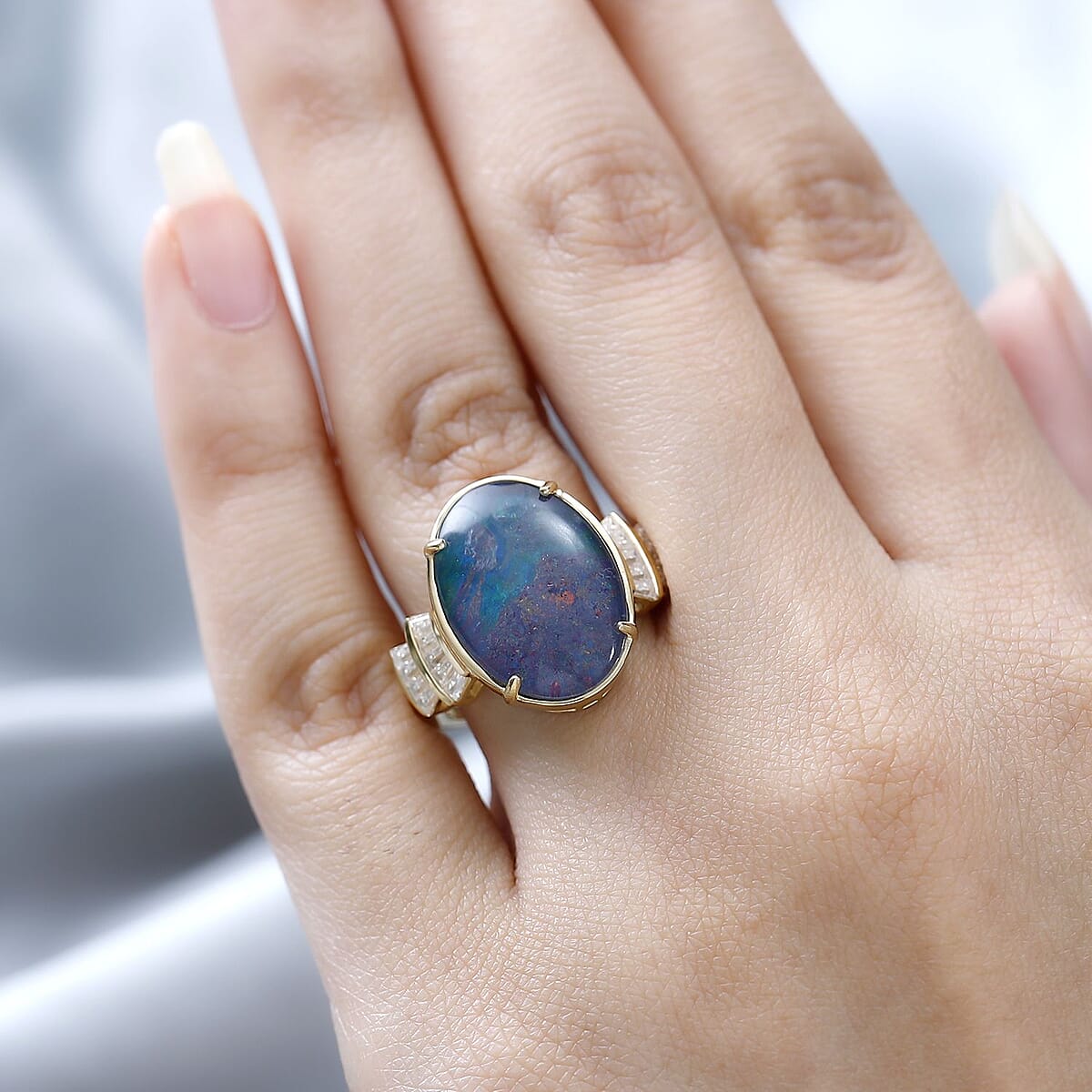 Boulder Opal Triplet and Moissanite Ring in Vermeil Yellow Gold Over Sterling Silver (Size 7.0) 7.15 ctw image number 2