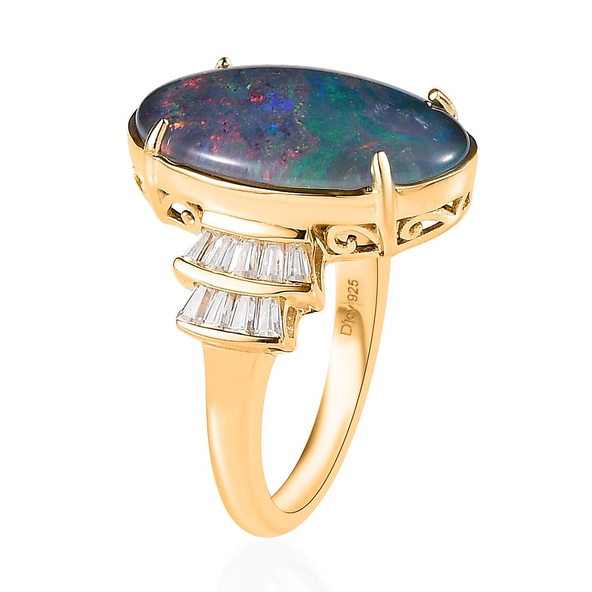 Boulder Opal Triplet and Moissanite Ring in Vermeil Yellow Gold Over Sterling Silver (Size 7.0) 7.15 ctw image number 3