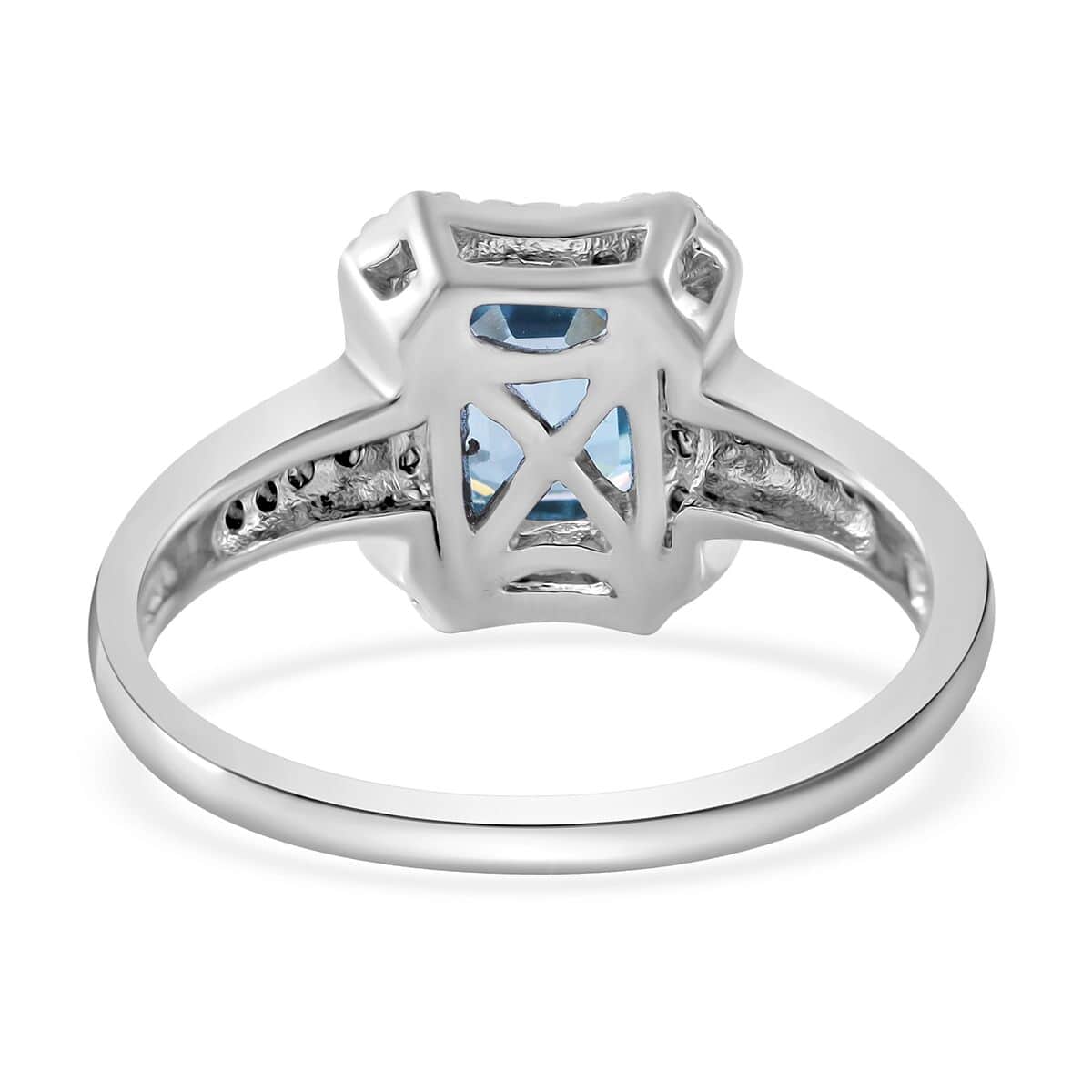 Premium Cambodian Blue Zircon and White Zircon Halo Ring in Platinum Over Sterling Silver (Size 10.0) 2.40 ctw image number 3