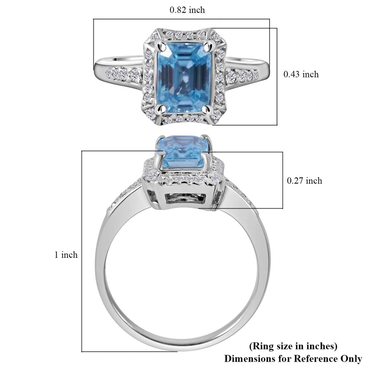 Premium Cambodian Blue Zircon and White Zircon Halo Ring in Platinum Over Sterling Silver (Size 10.0) 2.40 ctw image number 4