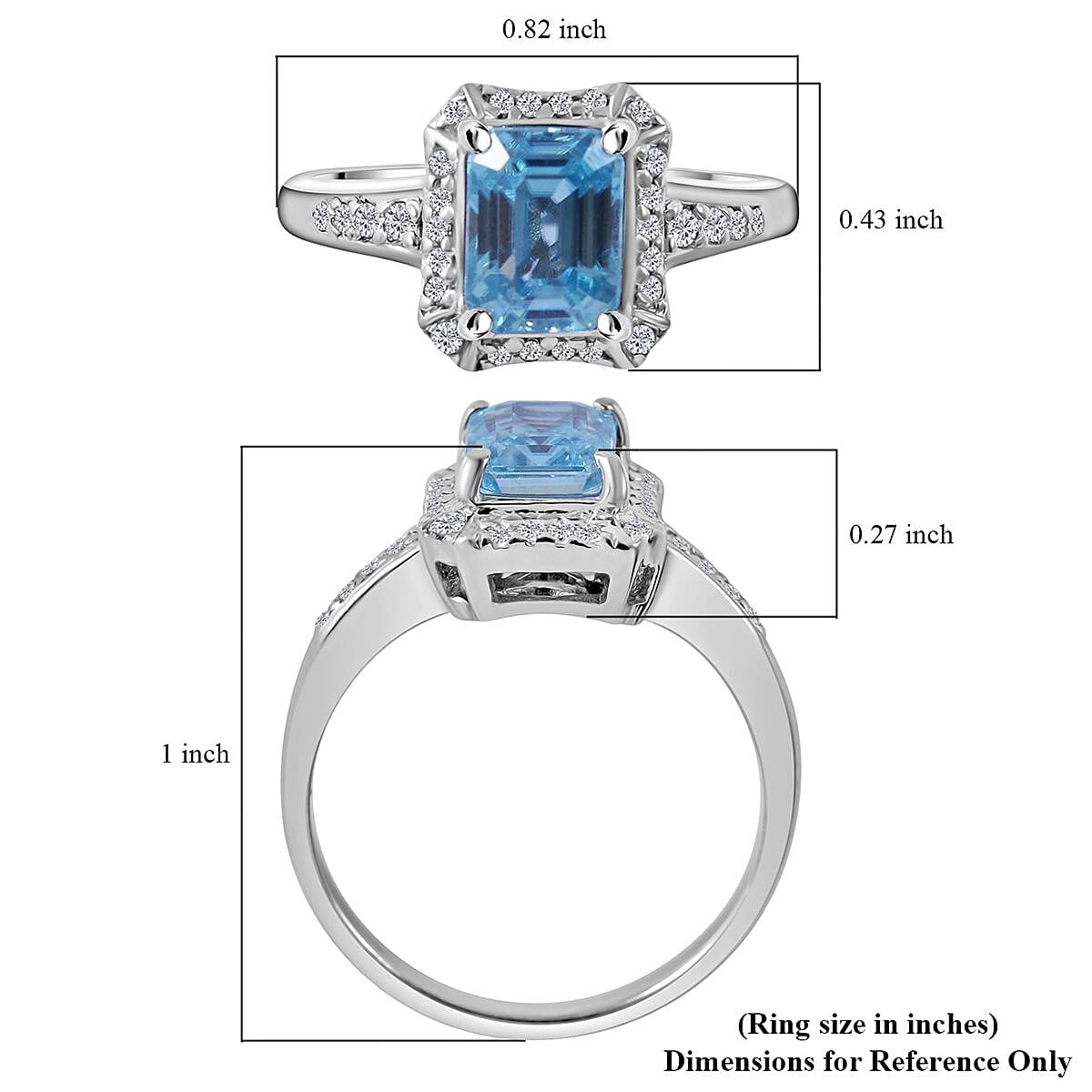 Premium Cambodian Blue Zircon and White Zircon Halo Ring in Platinum Over Sterling Silver (Size 6.0) 2.40 ctw image number 4
