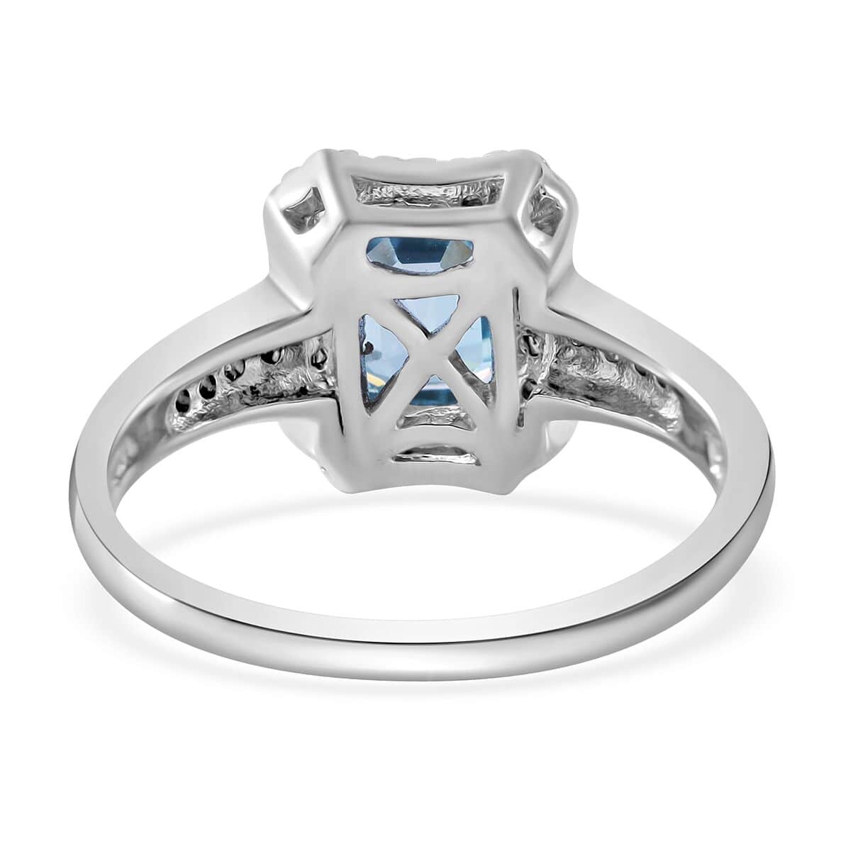 Premium Cambodian Blue Zircon and White Zircon Halo Ring in Platinum Over Sterling Silver (Size 7.0) 2.40 ctw image number 3