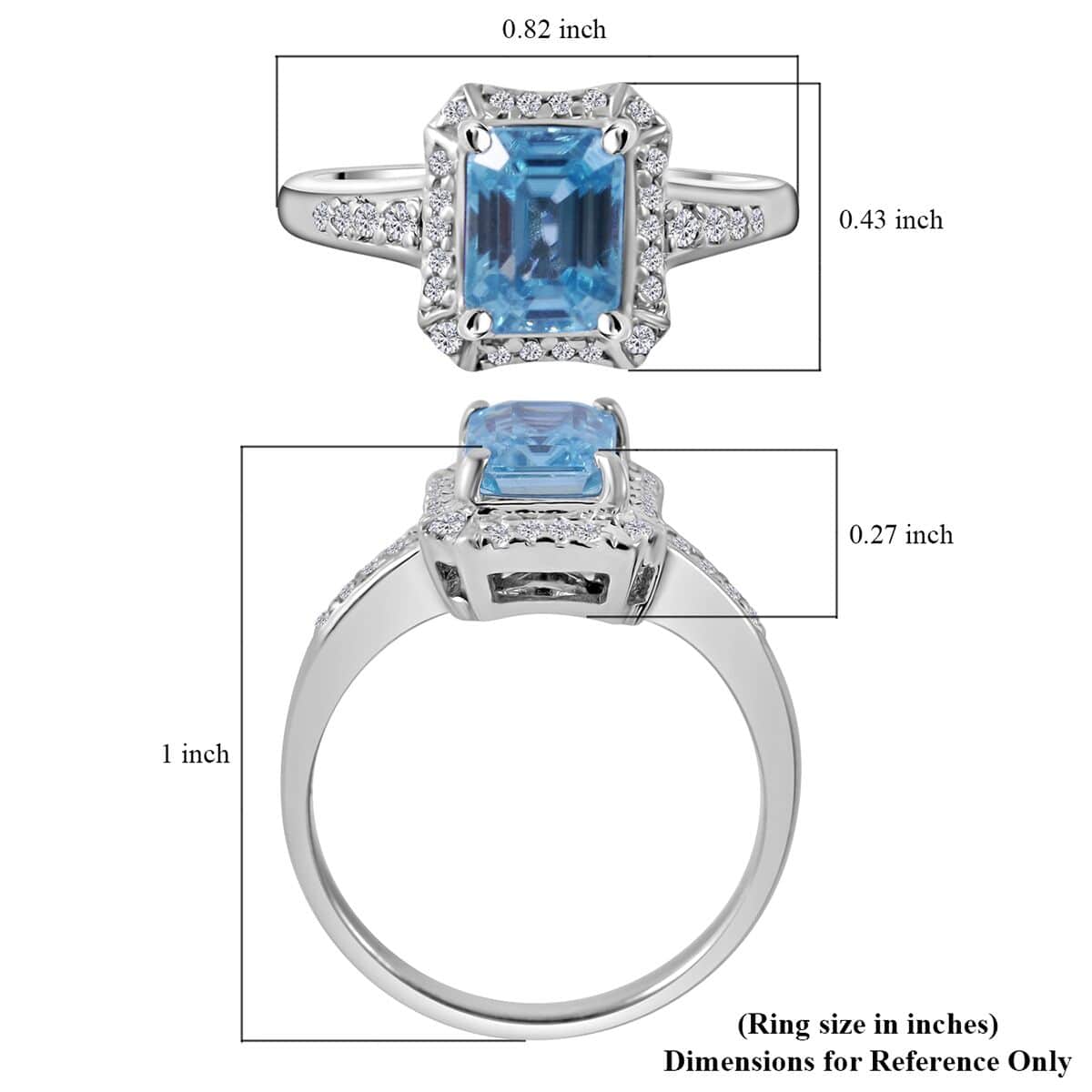 Premium Cambodian Blue Zircon and White Zircon Halo Ring in Platinum Over Sterling Silver (Size 7.0) 2.40 ctw image number 4