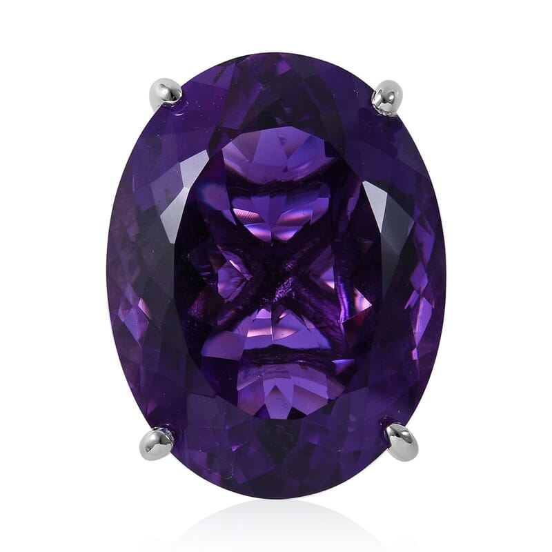 AAA Lusaka Amethyst Solitaire Ring in Platinum Over Sterling Silver (Size 10.0) 51.35 ctw