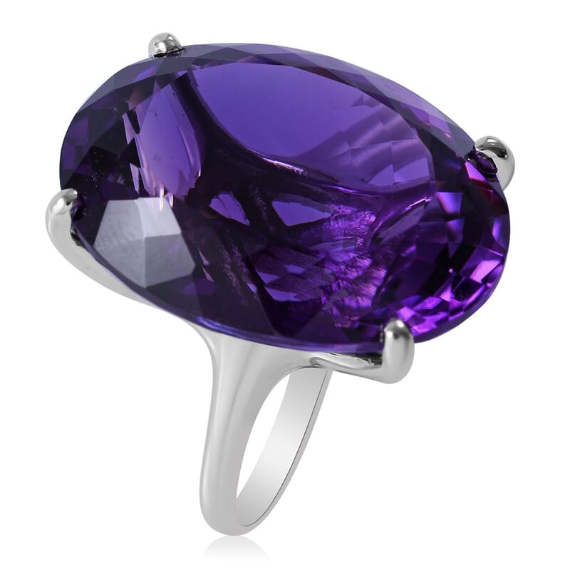 AAA Lusaka Amethyst Solitaire Ring in Platinum Over Sterling Silver (Size 10.0) 51.35 ctw