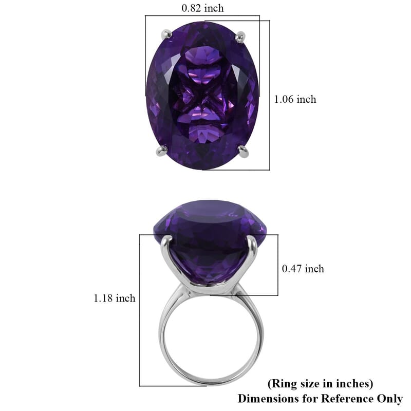 AAA Lusaka Amethyst Solitaire Ring in Platinum Over Sterling Silver (Size 10.0) 51.35 ctw