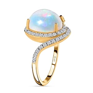 Ethiopian Welo Opal and Moissanite 3.62 ctw Ring in Vermeil Yellow Gold Over Sterling Silver (Size 9)