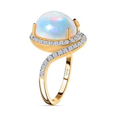 Ethiopian Welo Opal and Moissanite 3.62 ctw Ring in Vermeil Yellow Gold Over Sterling Silver (Size 9)