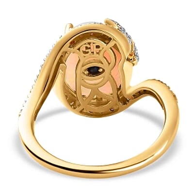 Ethiopian Welo Opal and Moissanite 3.62 ctw Ring in Vermeil Yellow Gold Over Sterling Silver (Size 9)