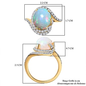 Ethiopian Welo Opal and Moissanite 3.62 ctw Ring in Vermeil Yellow Gold Over Sterling Silver (Size 9)