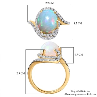 Ethiopian Welo Opal and Moissanite 3.62 ctw Ring in Vermeil Yellow Gold Over Sterling Silver (Size 9)