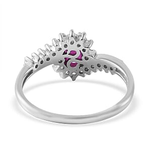 Premium Montepuez Ruby and White Zircon Bypass Ring in Platinum Over Sterling Silver (Size 8.0) 1.10 ctw