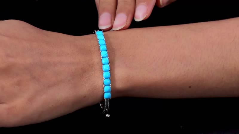 Sleeping Beauty Turquoise Bangle Bracelet in Platinum Over Sterling Silver (6.50-8.00 In) 6.50 ctw